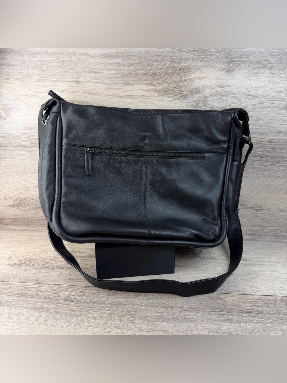 Gianni Conti Genuine Leather Black Messenger Crossbody Bag Italy Shoulder Bag